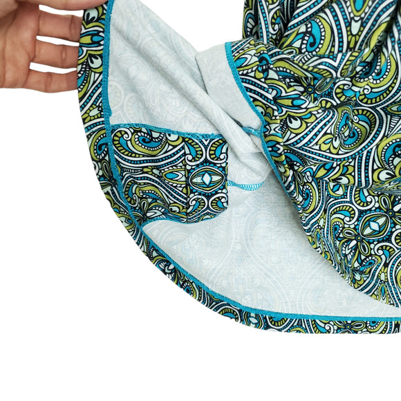 Prana Nadia Veeda Dress M Blue Green Printed Faux Wrap V-Neck Athleisure - Picture 5 of 9